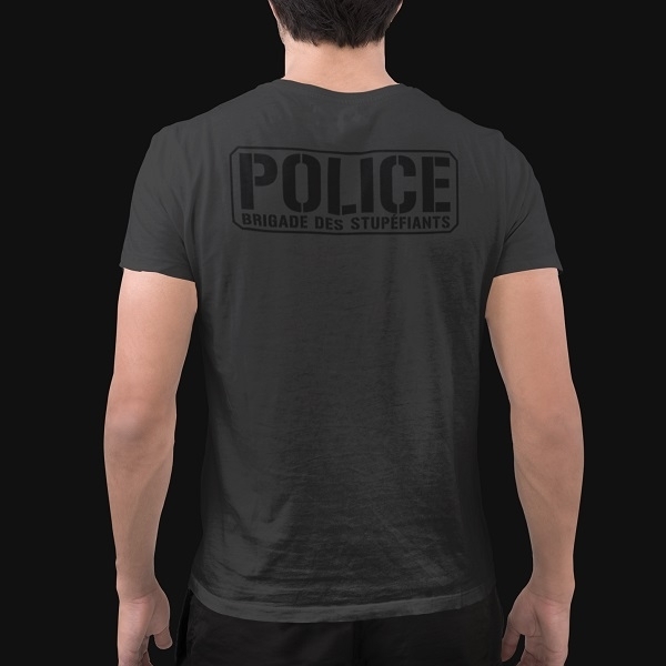 TEE SHIRT POLICE BRIGADE STUPEFIANTS HOMME GRIS FONCE